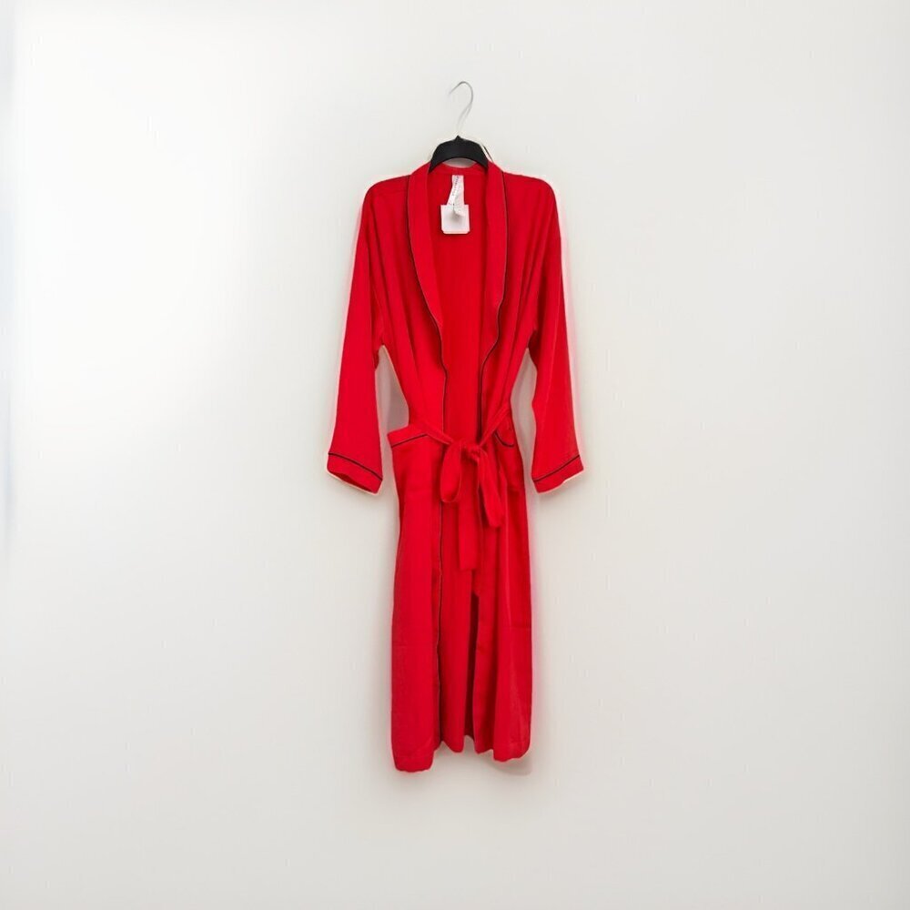 Fabletics Robe Women's Large Pockets Sash Hollywood Loungewear Coral Red Long